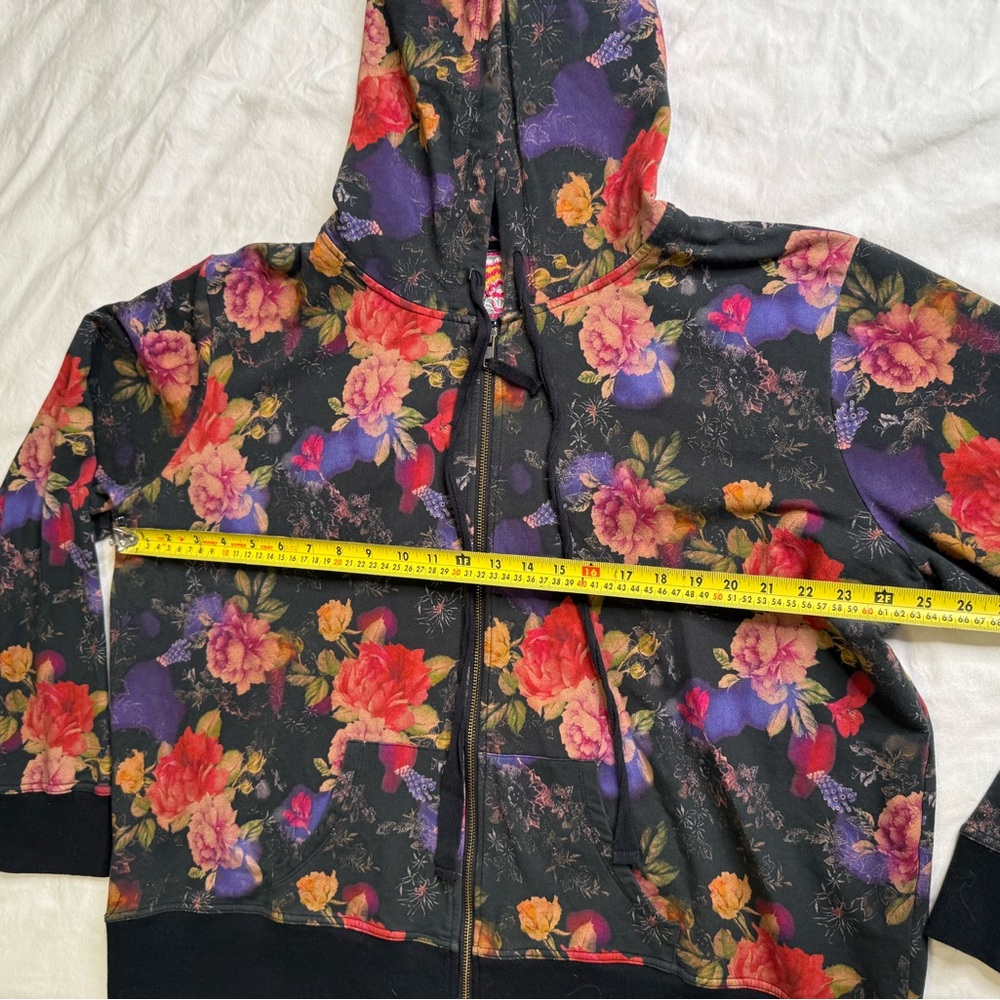 Johnny Was Los Angeles Floral Zip Hoodie XXL Black Cotton Stretch Boho Artsy - Picture 12 of 13